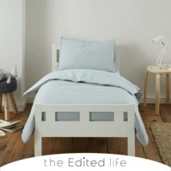 The Edited Life Blue Sage 100% Organic Cotton Duvet Cover and Pillowcase Set Natural History Museum Modern Skandi, Plain, Duvet Cover Sets