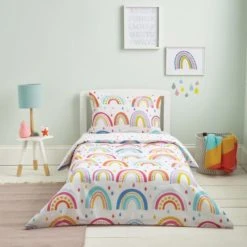 Elements Rainbow Reversible 100% Cotton Cot Bed / Toddler Duvet Cover and Pillowcase Set Patterned, Duvet Cover Sets