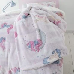 Catherine Lansfield Pink Unicorn Dreams Glow In The Dark Throw Blankets & Throws, Fleece, Patterned