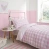 Bianca Cotton Bianca Check And Stripe 100% Cotton Pink Duvet Cover and Pillowcase Set Duvet Cover Sets, Reversible, Light Pink