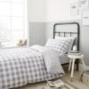 Bianca Cotton Bianca Check And Stripe 100% Cotton Grey Duvet Cover and Pillowcase Set Duvet Cover Sets, Checked, Reversible