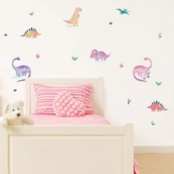 Dunelm Dinosaur Pink Medium Wall Stickers Animals, Made in the UK, Plastic