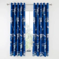 Catherine Lansfield Blue Dinobot Blackout Eyelet Curtains Polycotton, Patterned, Dinosaur