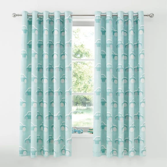 Dunelm Retro Cars Blue Blackout Eyelet Curtains Patterned, Cotton 1 Dunelm Retro Cars Blue Blackout Eyelet Curtains Patterned, Cotton