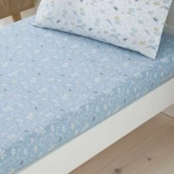 Dunelm Set of 2 Doodle Dino Blue 100% Cotton Fitted Sheets Light Blue, Dinosaur, 15cm