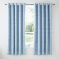 Dunelm Doodle Dino Blue Blackout Eyelet Curtains Light Blue, Dinosaur, Patterned