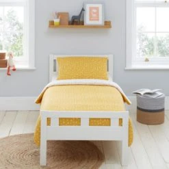 Dunelm Mustard Spotted 100% Jersey Cotton Reversible Cot Bed / Toddler Duvet Cover and Pillowcase Set Duvet Cover Sets, Natural History Museum Modern Skandi