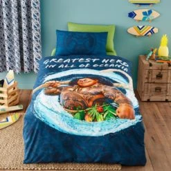Disney Moana Maui 100% Cotton Reversible Duvet Cover and Pillowcase Set Patterned, Duvet Cover Sets, MultiColoured