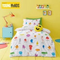 Dunelm Young Minds Choose Your Happy 100% Cotton Reversible Duvet Cover and Pillowcase Set MultiColoured, Duvet Cover Sets, Patterned