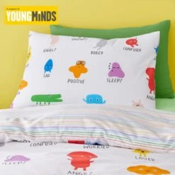 Dunelm Young Minds Choose Your Happy 100% Cotton Reversible Duvet Cover and Pillowcase Set MultiColoured, Duvet Cover Sets, Patterned -Eve Home And Furniture Shop 30732466 alt04