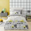 Dunelm Construction Grey 100% Cotton Reversible Duvet Cover and Pillowcase Set Duvet Cover Sets, Patterned, Light Grey