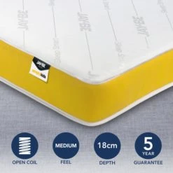 Jay-Be JayBe Simply Kids Medium Anti Allergy Foam Free Pocket Sprung Mattress Temperature Regulating, White, Plain