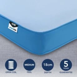 Jay-Be JayBe Simply Kids Medium Waterproof Foam Free Open Coil Mattress Made in the UK, Arrives in a Box, Light Blue