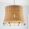 Dunelm Fiesta Rattan Pom Pom Easy Fit Pendant Shade Boho, Light Shades, Fabric