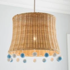 Dunelm Fiesta Rattan Pom Pom Easy Fit Pendant Shade Boho, Light Shades, Fabric
