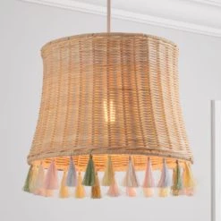 Dunelm Fiesta Rattan Tassel Easy Fit Pendant Shade Fabric, Light Shades