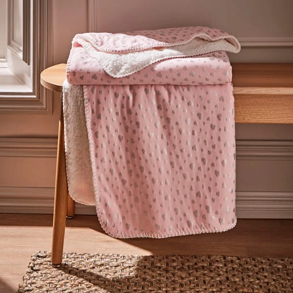 Dunelm Pink Heart Foil Printed Sherpa Blanket Hearts, Polyester, Blankets & Throws 1 Dunelm Pink Heart Foil Printed Sherpa Blanket Hearts, Polyester, Blankets & Throws