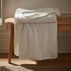 Dunelm Grey Star Foil Printed Sherpa Blanket Blankets & Throws, Stars, Polyester