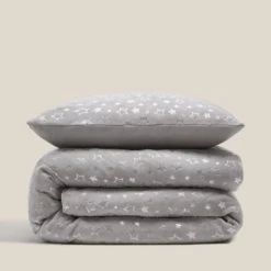 Dunelm Grey Foil Stars Fleece Duvet Cover and Pillowcase Set Polyester, Super Soft Teddy, Duvet Cover Sets -Eve Home And Furniture Shop 30735607 alt02