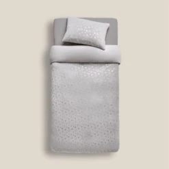 Dunelm Grey Foil Stars Fleece Duvet Cover and Pillowcase Set Polyester, Super Soft Teddy, Duvet Cover Sets -Eve Home And Furniture Shop 30735607 alt04