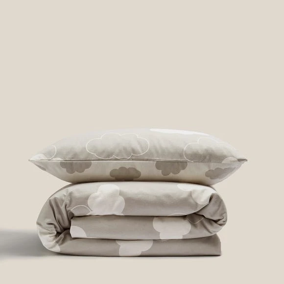 Dunelm Cloud 100% Brushed Cotton Reversible Duvet Cover and Pillowcase Set Printed, Duvet Cover Sets, Light Grey 4 Dunelm Cloud 100% Brushed Cotton Reversible Duvet Cover and Pillowcase Set Printed, Duvet Cover Sets, Light Grey - Image 4