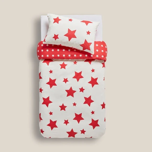 Dunelm Red Stars 100% Brushed Cotton Reversible Duvet Cover and Pillowcase Set Duvet Cover Sets, Printed, White 5 Dunelm Red Stars 100% Brushed Cotton Reversible Duvet Cover and Pillowcase Set Duvet Cover Sets, Printed, White - Image 5