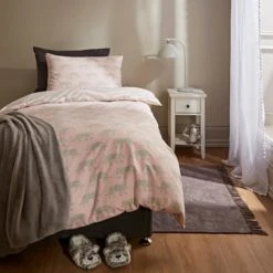 Dunelm Tao the Tiger 100% Brushed Cotton Reversible Duvet Cover and Pillowcase Set Animals, Duvet Cover Sets, Light Pink