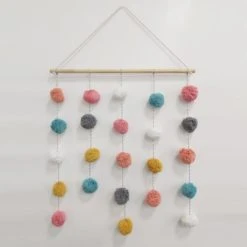 Dunelm Pom Pom Wall Hanging Rope, Wood, Polycotton