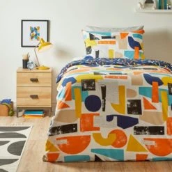Dunelm Abstract Blocks Single Duvet Cover and Pillowcase Set Reversible, Geometric, Duvet Cover Sets