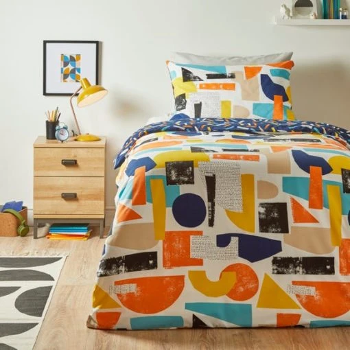 Dunelm Abstract Blocks Single Duvet Cover and Pillowcase Set Reversible, Geometric, Duvet Cover Sets -Eve Home And Furniture Shop 30744149