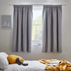 Dunelm Pinsonic Quilted Cloud Blackout Pencil Pleat Curtains Kids, Polyester, Grey