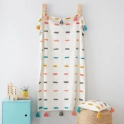 Dunelm Multi Tufted Dashes Throw Blankets & Throws, Cotton, Geometric