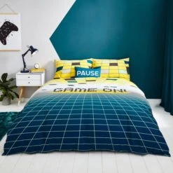 Dunelm Game On Duvet Cover and Pillowcase Set Polycotton, Duvet Cover Sets, Green