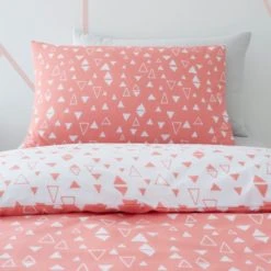 Dunelm Triangle Duvet Cover and Pillowcase Set Polycotton, Coral, Reversible -Eve Home And Furniture Shop 30747606 alt02