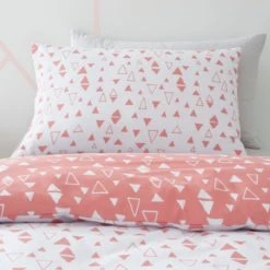 Dunelm Triangle Duvet Cover and Pillowcase Set Polycotton, Coral, Reversible -Eve Home And Furniture Shop 30747606 alt03