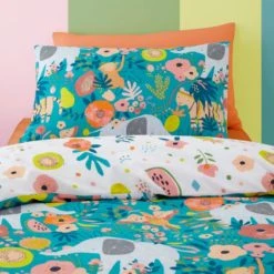 Dunelm Jungle Carnival 100% Cotton Duvet Cover and Pillowcase Set Duvet Cover Sets, Teal (Green), Kids -Eve Home And Furniture Shop 30747612 alt02