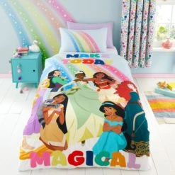 Disney Princess Magical 100% Cotton Duvet Cover and Pillowcase Set Reversible, Character, MultiColoured