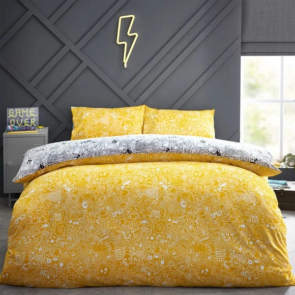 Style Lab Doodles Duvet Cover and Pillowcase Set Duvet Cover Sets, Black and white, Reversible 2 Style Lab Doodles Duvet Cover and Pillowcase Set Duvet Cover Sets, Black and white, Reversible - Image 2