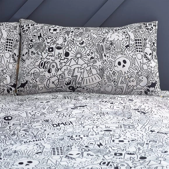Style Lab Doodles Duvet Cover and Pillowcase Set Duvet Cover Sets, Black and white, Reversible 4 Style Lab Doodles Duvet Cover and Pillowcase Set Duvet Cover Sets, Black and white, Reversible - Image 4