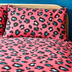 Style Lab Leopard Teal and Coral Duvet Cover and Pillowcase Set Duvet Cover Sets, Reversible, Teal (Green) -Eve Home And Furniture Shop 30749071 alt03