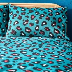 Style Lab Leopard Teal and Coral Duvet Cover and Pillowcase Set Duvet Cover Sets, Reversible, Teal (Green) -Eve Home And Furniture Shop 30749071 alt05