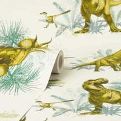 Natural History Museum All About Dinosaurs White Wallpaper Paper, Made in the UK, Animals -Eve Home And Furniture Shop 30757432 alt02