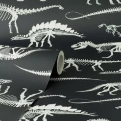 Natural History Museum Fossil Forager Black Wallpaper Made in the UK, Paper, Kids -Eve Home And Furniture Shop 30757433 alt02