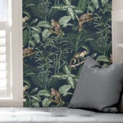 NuWallpaper Nu Wall Self Adhesive Jungle Luxe Navy Wallpaper Paper, Made in the UK, Kids -Eve Home And Furniture Shop 30757442 alt04