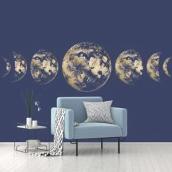 Dunelm Moon Navy Mural Made in the UK, Non Woven, Kids